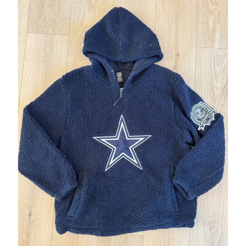 Dallas Cowboys‎ Sherpa Hoodie M NFL Team Apparel Navy Teddy Fleece